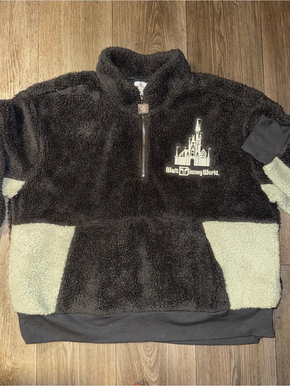 Walt Disney World Black & Cream Sherpa Half-Zip Pullover Jacket